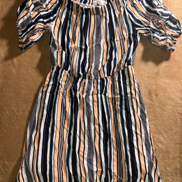 Peach Love California Women LG Multi Colored Stripe Off Shoulder Dress (V)‎ - Picture 1 of 8